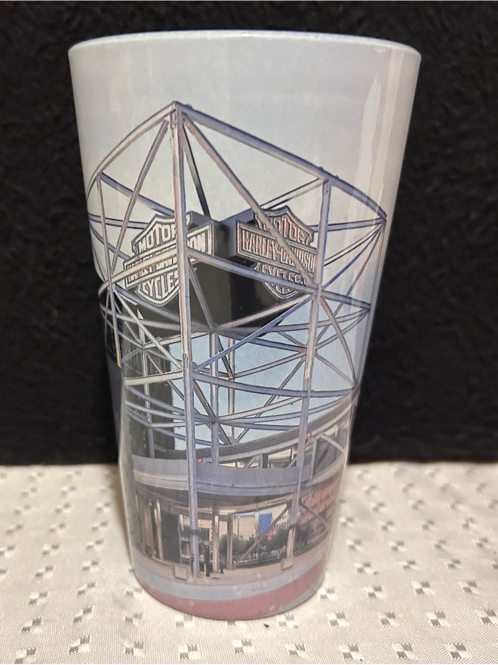 Harley-Davidson Museum, Pint Glass Showcasing the Iconic Architecture Milwaukee
